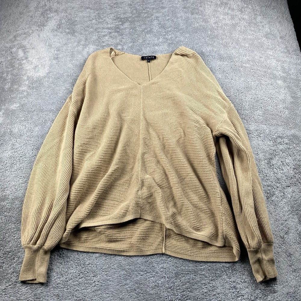 1. State Balloon Sleeve Ribbed‎ Sweater Womens Small Brown Long Sleeve